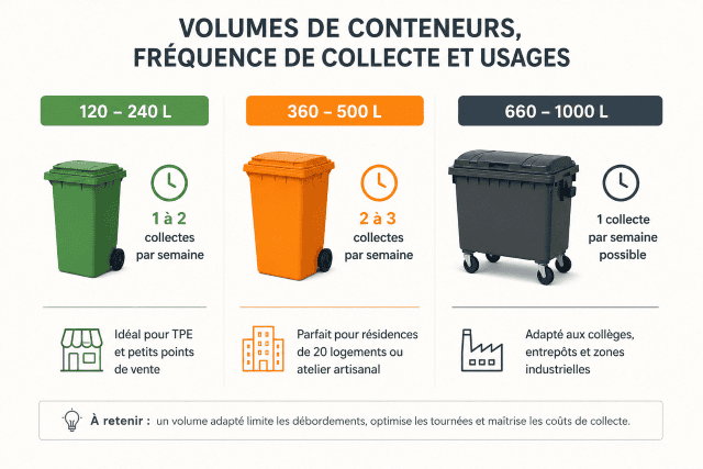 Volumes de conteneurs poubelle selon les usages professionnels et la fréquence de collecte