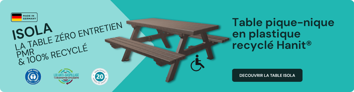 Table de pique-nique ISOLA PMR 100 % recyclé – plastique Hanit®