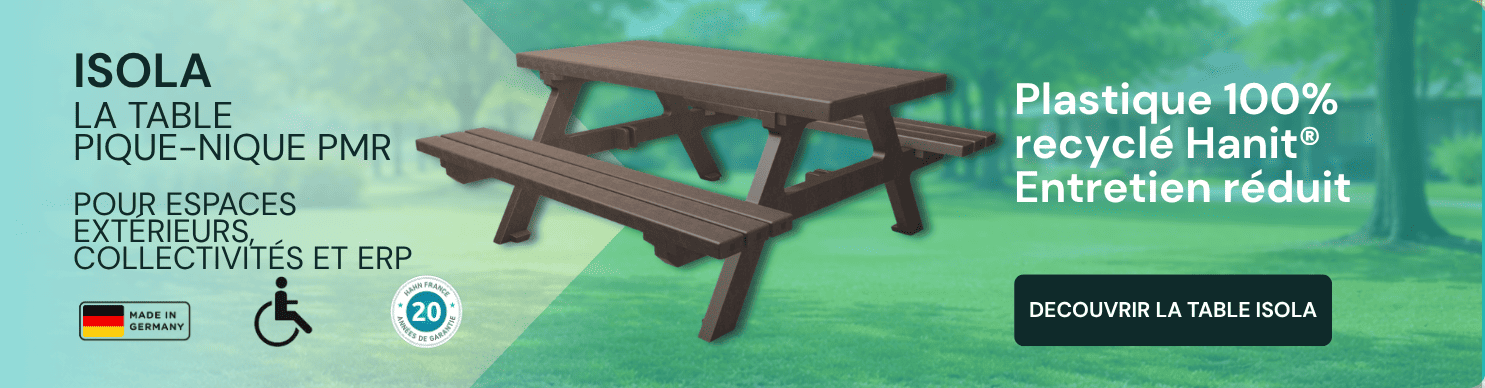 Table de pique-nique ISOLA PMR 100 % recyclé – plastique Hanit®